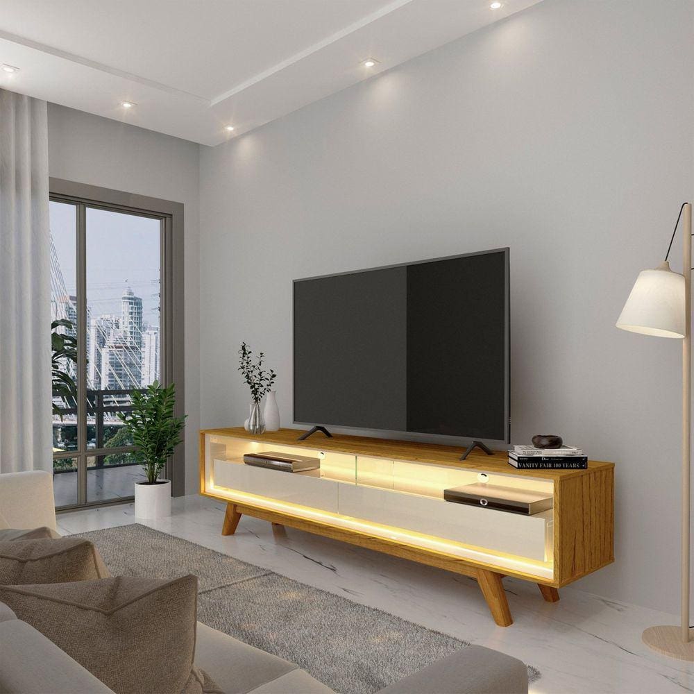 Rack para TV até 75 Polegadas com Led e Pés Requinte 172,5cm Gelius Móveis Marromle/Off White