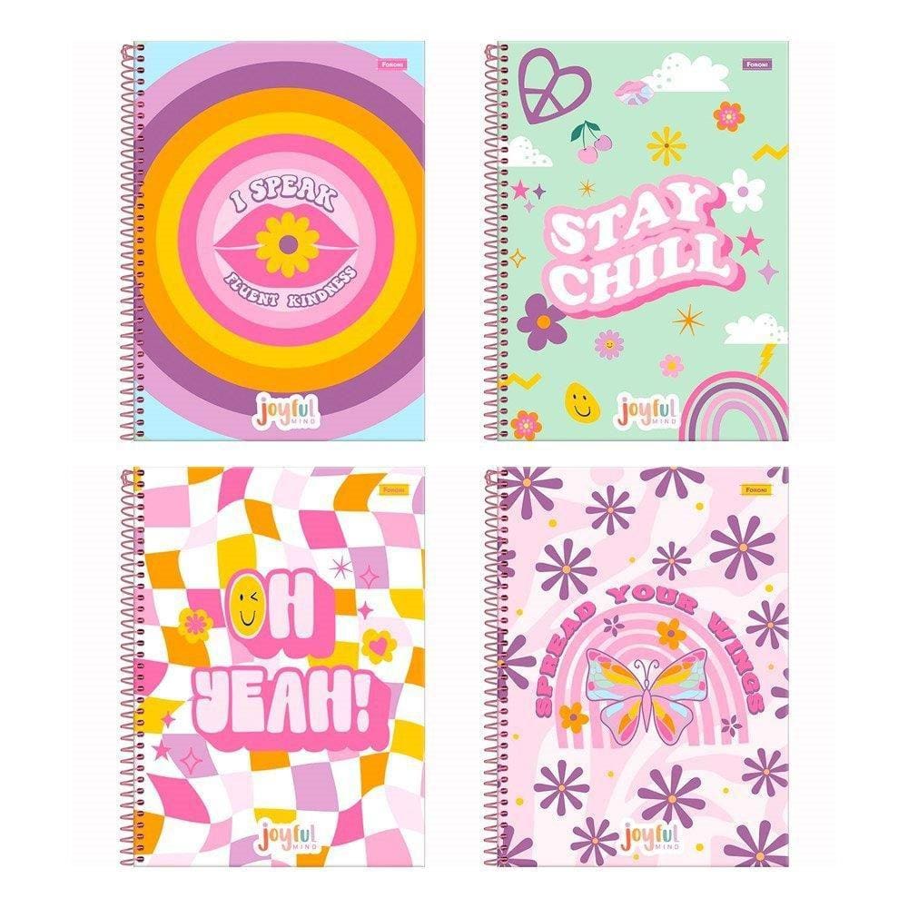 Caderno Espiral Foroni Universitário Capa Dura Joyfull 1 Matéria 80 Folhas - Embalagem com 4 Unidades