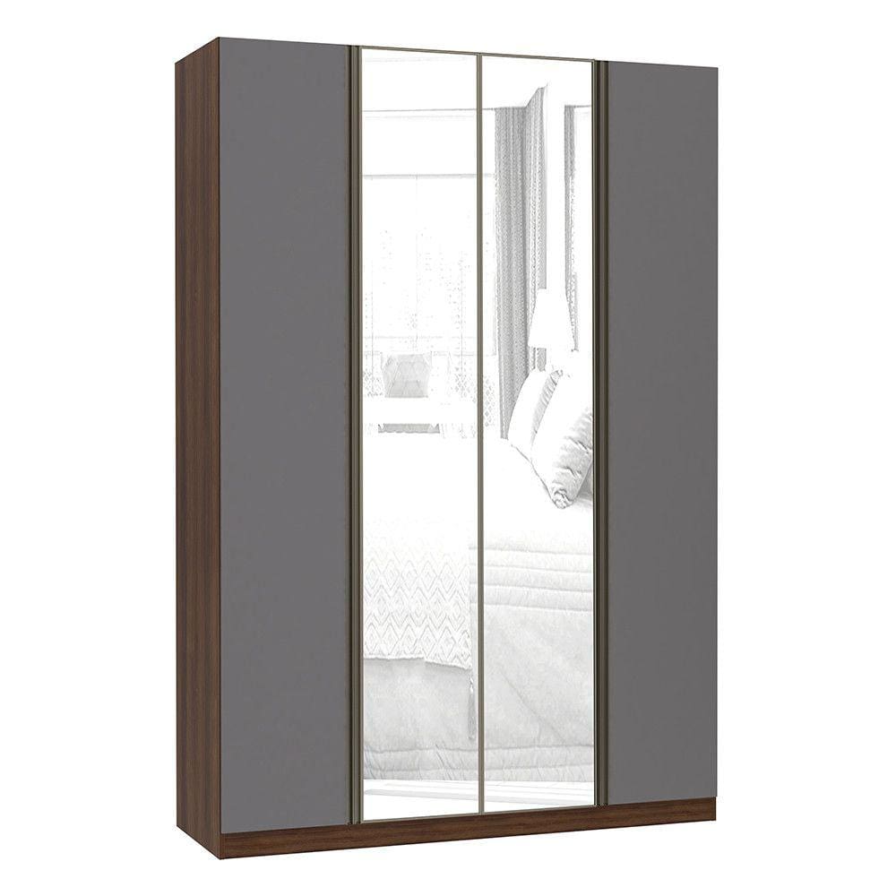 Guarda Roupa 4 Portas Alumínio Inox com Espelho 3 Gavetas 159 cm Prime Luciane Móveis