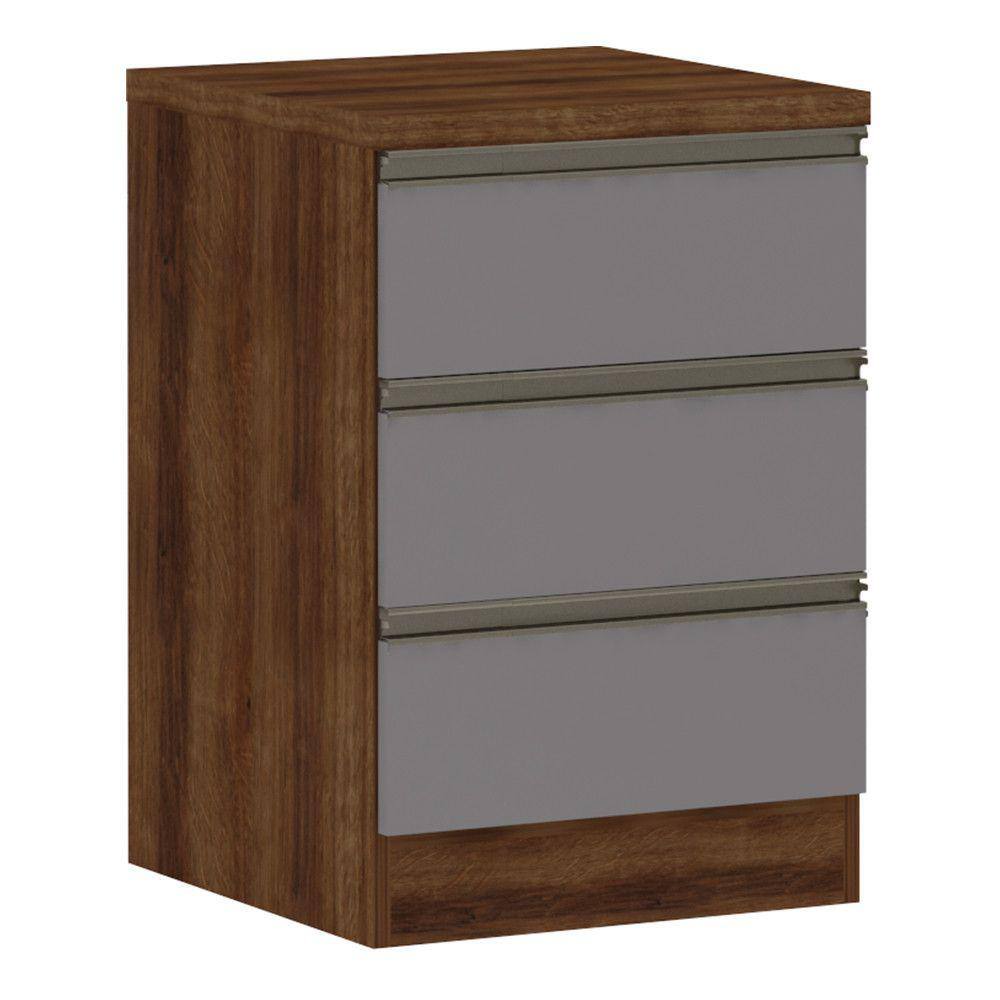 Mesa de Cabeceira 3 Gavetas 40cm Estrutura Nogueira Dourado Prime Plus Luciane Móveis
