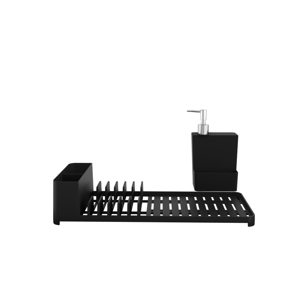 Kit Para Pia Coza Single Escorredor De Louças Compacto E Dispenser Multi Preto