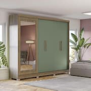 Guarda-Roupa 5 Portas Kappesberg CB01N564 com Espelho 4 Gavetas Nogueira/Macadamia/Verde Oliva