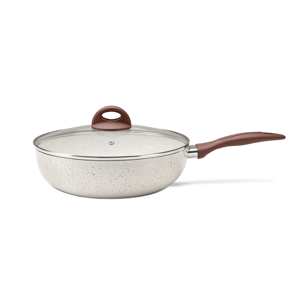 Wok Com Tampa E Fundo De Indução Ceramic Life Brinox Granada Ø 28 cm Vanilla