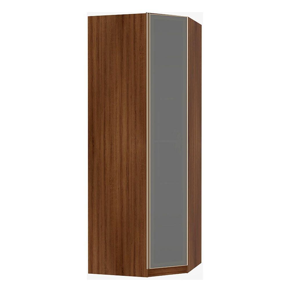 Guarda Roupa Canto Diagonal 1 Porta Alumínio Inox com Vidro Reflecta Prata 83cm Prime Luciane Móveis