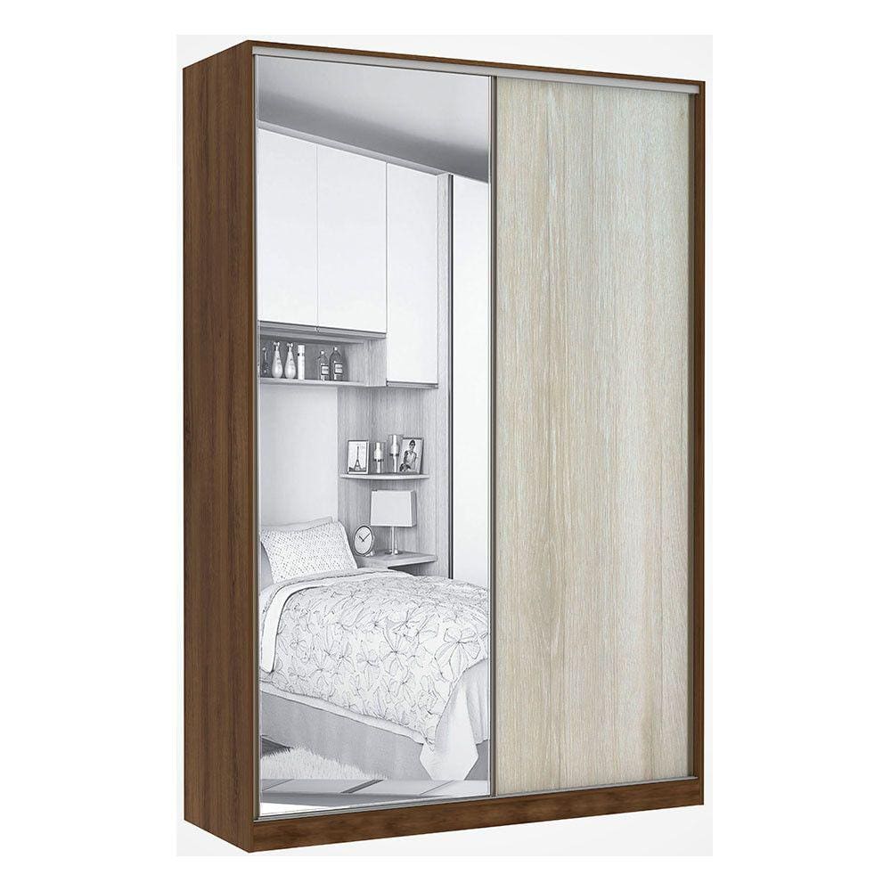 Guarda Roupa 2 Portas de Correr Alumínio Inox com Espelho 3 Gavetas 159 cm Prime Luciane Móveis