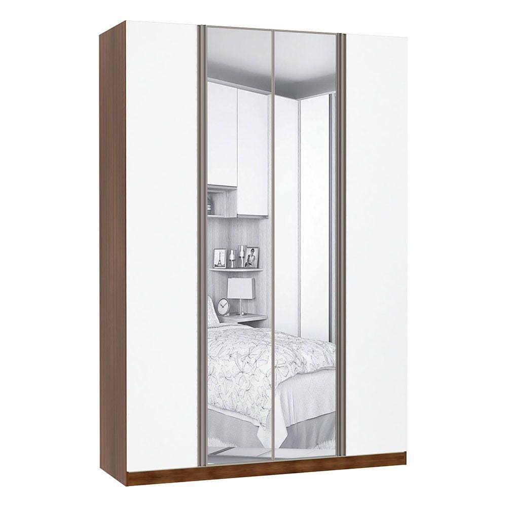 Guarda Roupa 4 Portas Alumínio Inox com Espelho 3 Gavetas 159 cm Prime Luciane Móveis