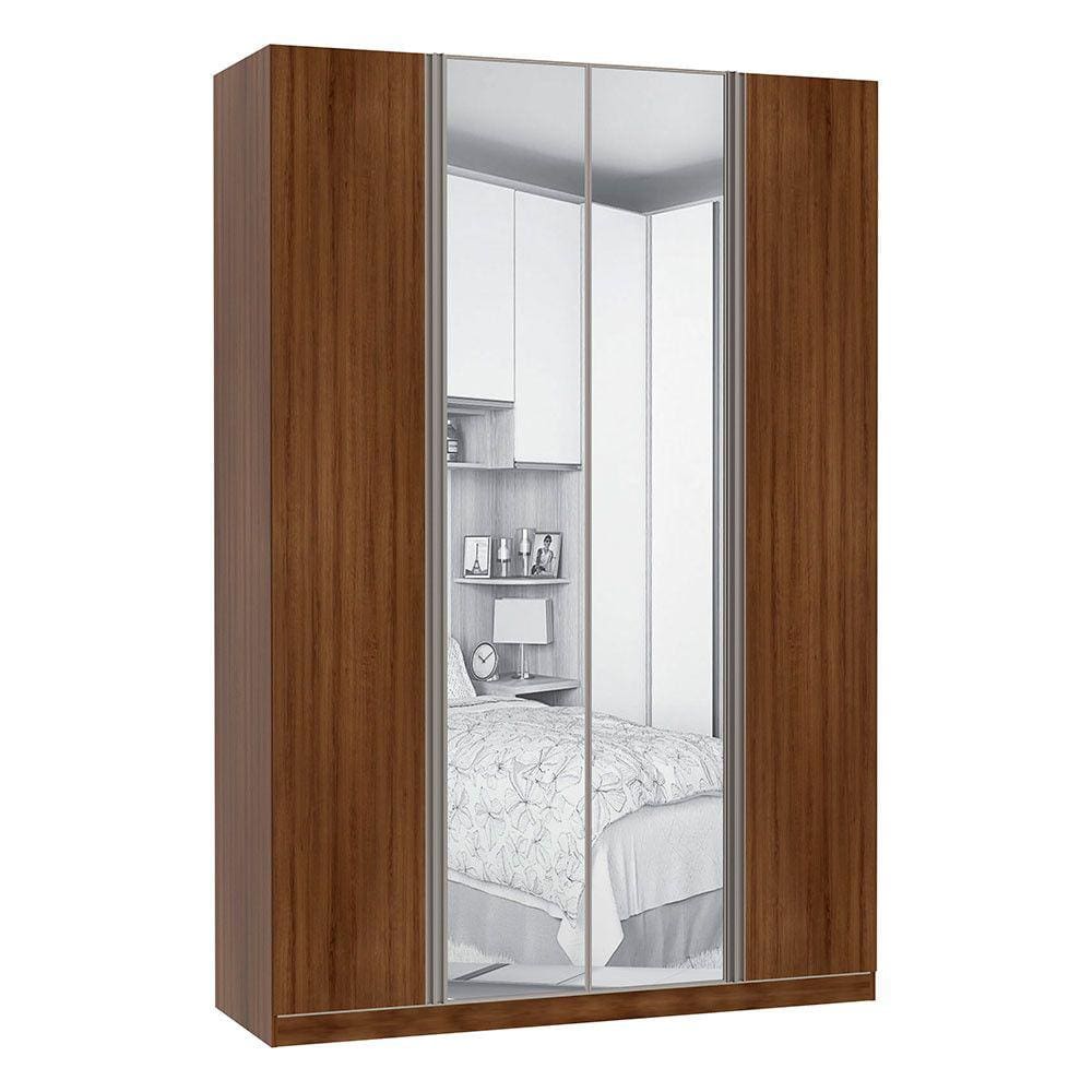 Guarda Roupa 4 Portas Alumínio Inox com Espelho 3 Gavetas 159 cm Prime Luciane Móveis