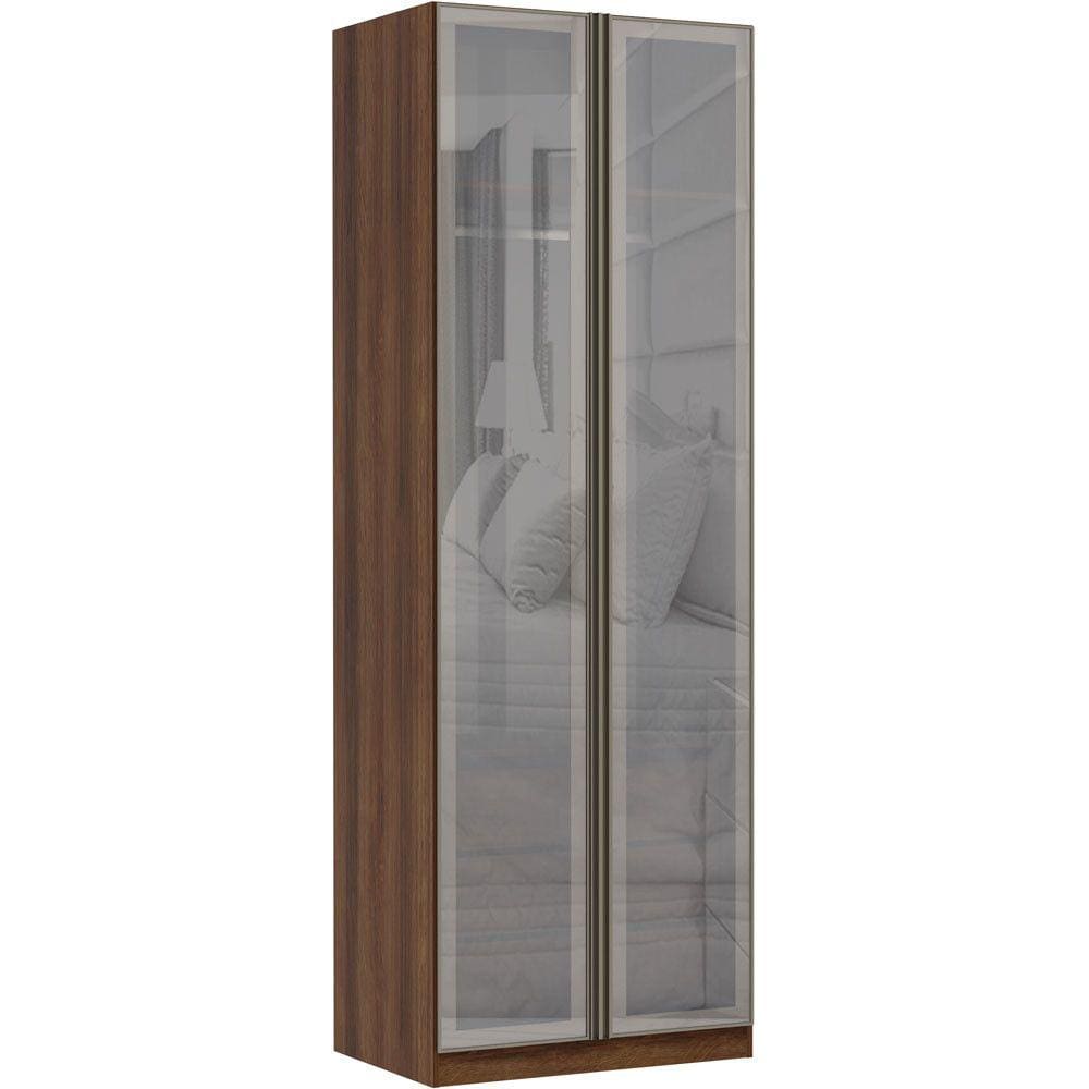 Guarda Roupa Solteiro 2 Portas Alumínio Inox com Vidro Reflecta Prata 80 cm Prime Luciane Móveis
