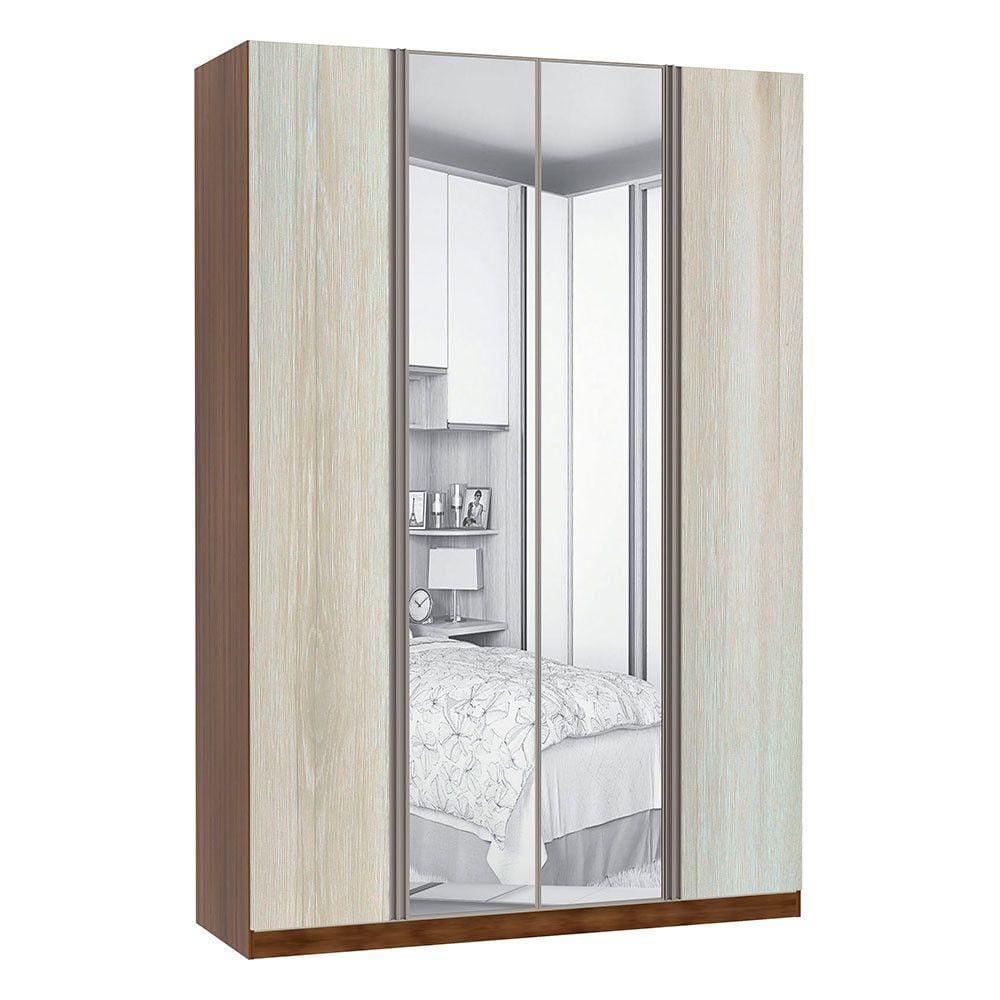 Guarda Roupa 4 Portas Alumínio Inox com Espelho 3 Gavetas 159 cm Prime Luciane Móveis