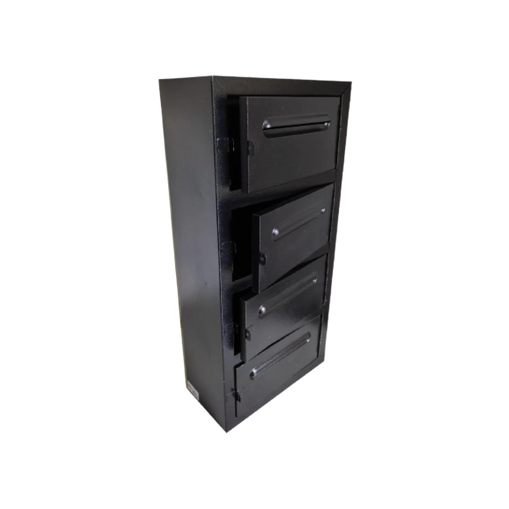 Caixa Correio Frontal Chapa Aço Preta e Cadeado 4 Módulos