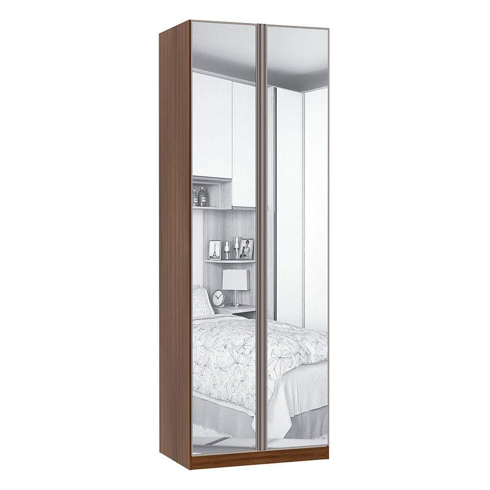 Guarda Roupa Solteiro 2 Portas Alumínio Inox com Espelho 2 Cabideiros 80 cm Prime Luciane Móveis