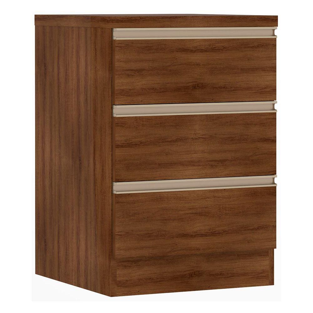 Mesa de Cabeceira 3 Gavetas 40cm Estrutura Nogueira Dourado Prime Plus Luciane Móveis