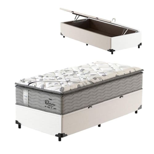 Cama Box Baú Solteiro King Branco + Colchão de Molas Ensacadas Probel GuardaCostas Ouro 96x203x76cm Menor preço em Cama Box Baú Solteiro King Branco + Colchão de Molas Ensacadas Probel GuardaCostas Ouro 96x203x76cm