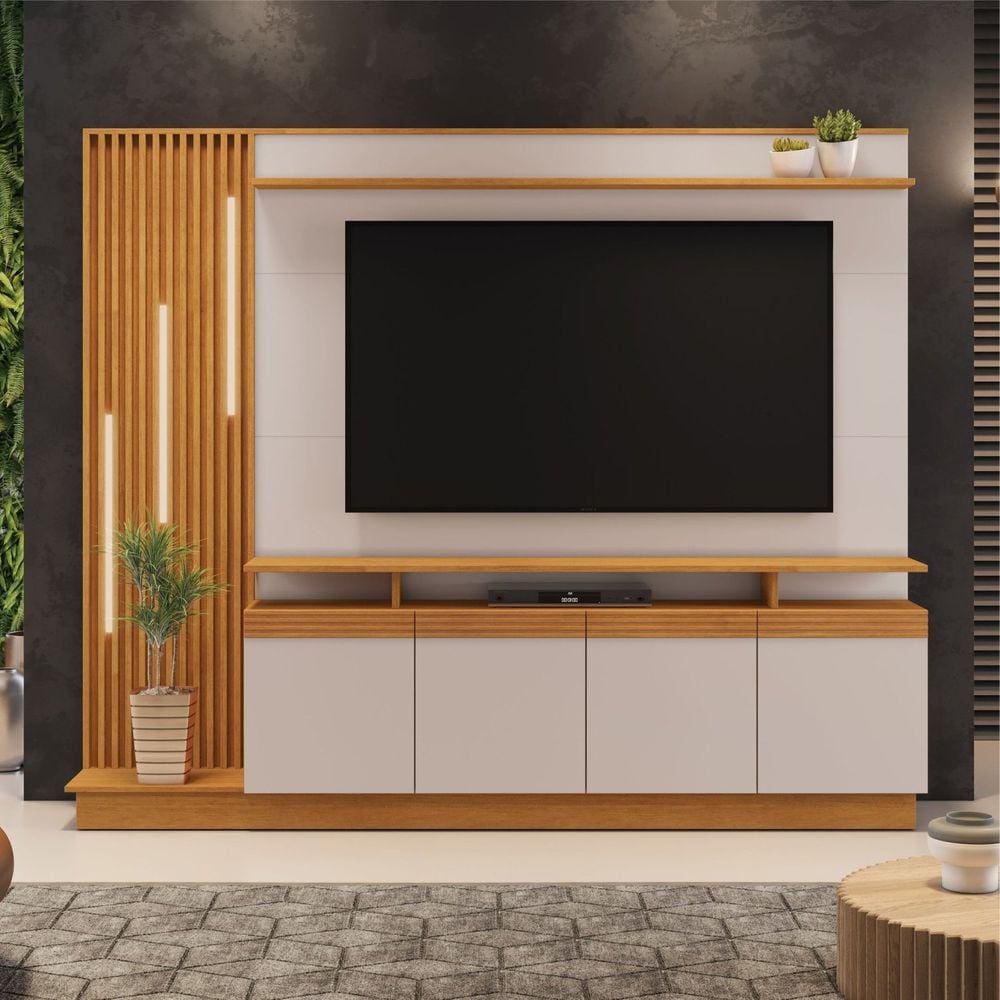 Estante Home para TV até 65 Polegadas 4 Portas Absoluto JCM Móveis Cinamomo/Off