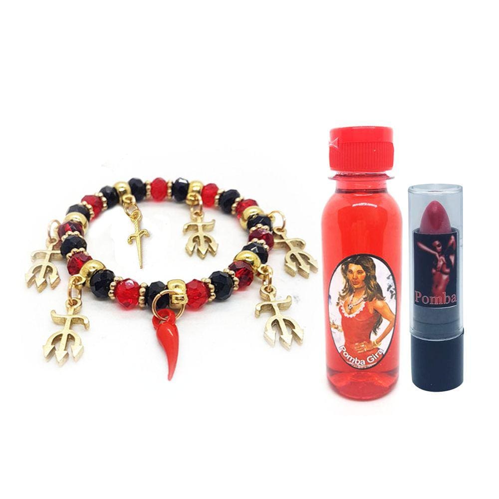 Kit Pomba gira Pulseira Ajustável + Batom + Perfume 120ml