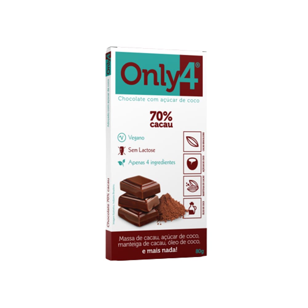 Kit 6X: Chocolate 70% Cacau Sem Lactose Vegano Only4 80G