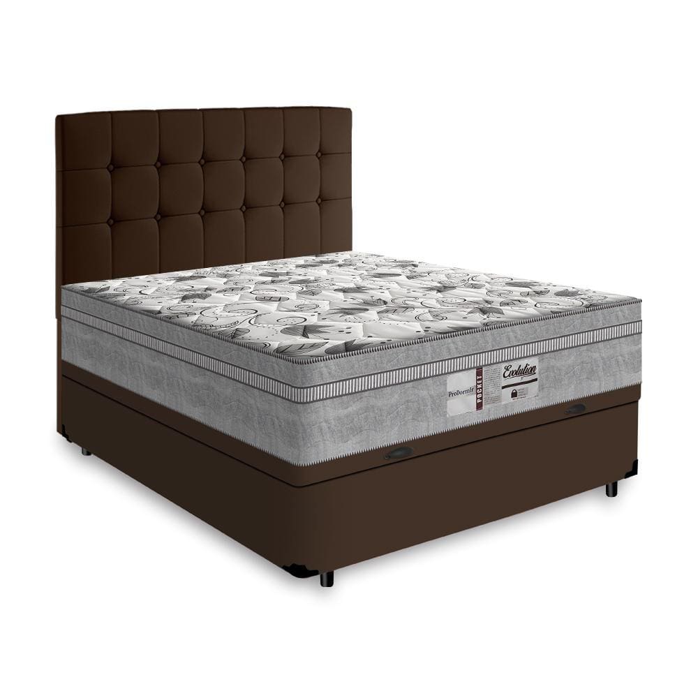Cama Box Baú + Cabeceira Cassis e Colchão Casal - Probel - Evolution - 138x188x74cm Marrom