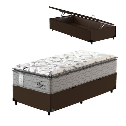 Cama Box Baú Solteiro King Marrom + Colchão de Molas Ensacadas Probel GuardaCostas Ouro 96x203x76cm Menor preço em Cama Box Baú Solteiro King Marrom + Colchão de Molas Ensacadas Probel GuardaCostas Ouro 96x203x76cm
