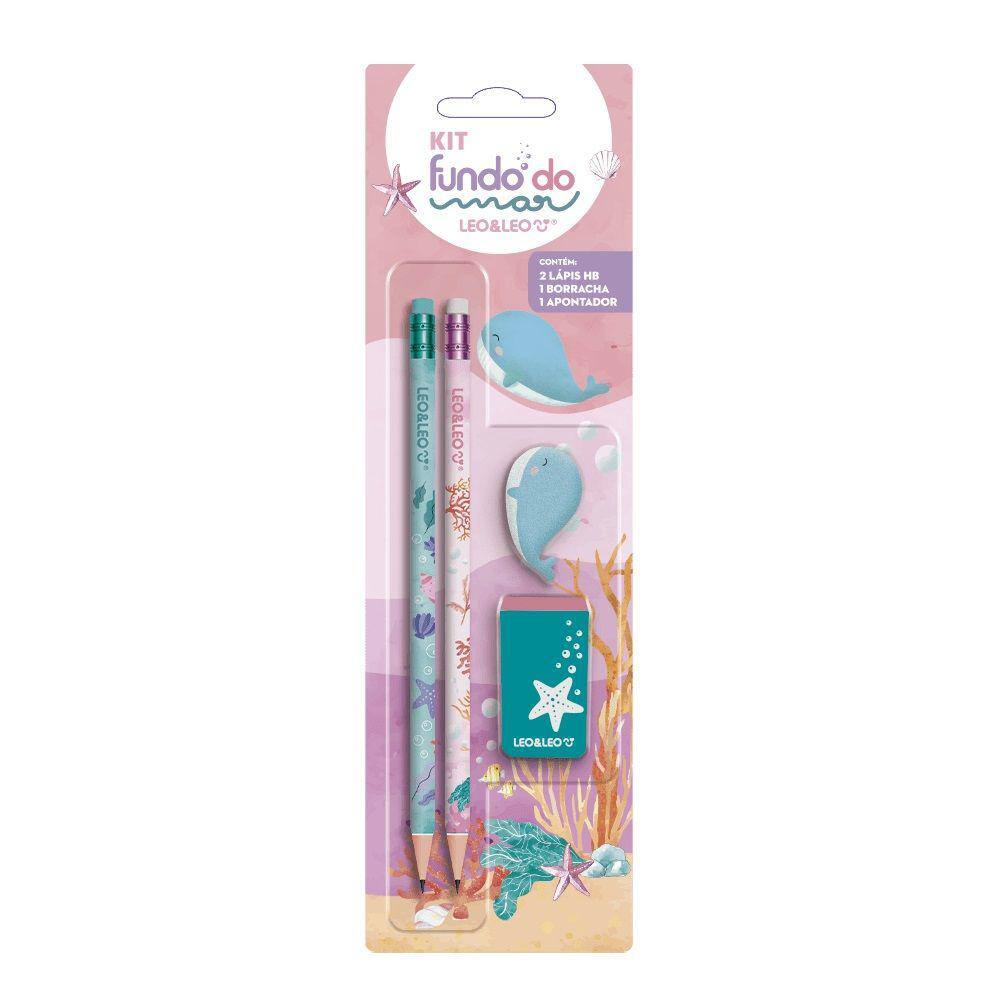 Kit Escolar 2-Lápis,1-Borracha,1-Apontador Leo&Leo - Leonora