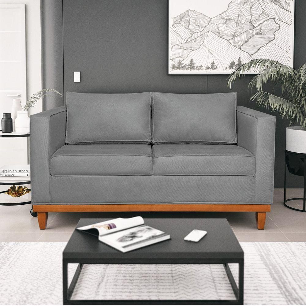 Sofá 2 Lugares 140cm Suede Esper Maranata Estofados Cinza