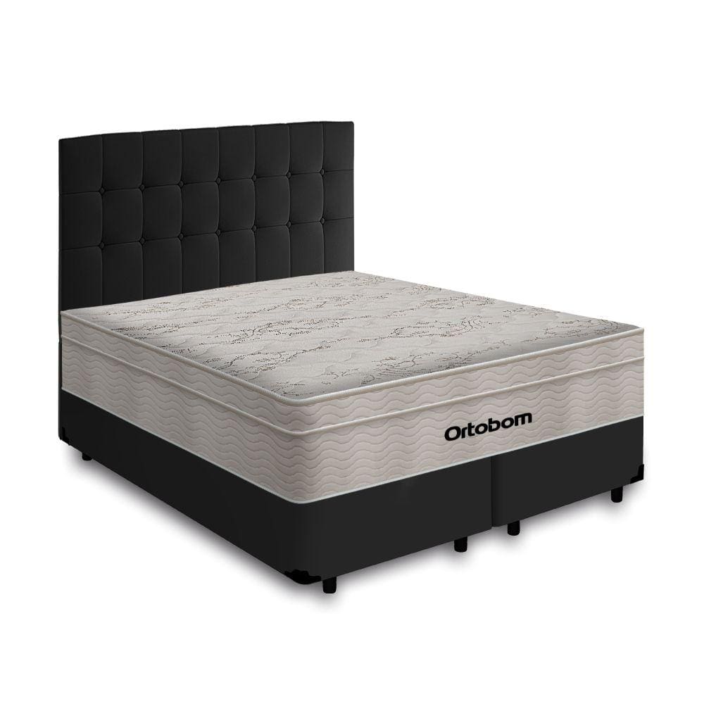 Box + Cabeceira Cassis e Colchão Queen- Ortobom- AirTech SpringPocket- 158x198x60cm Preto