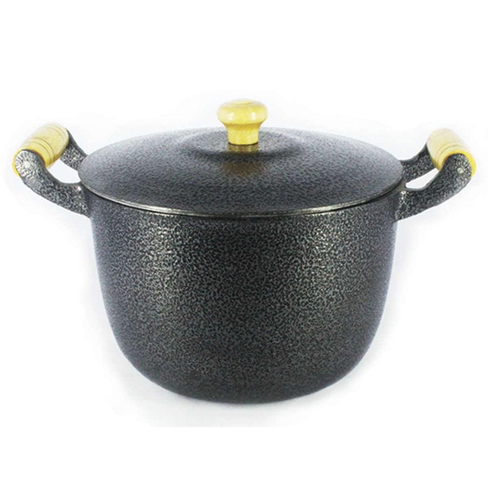Caldeirão Alumínio Fundido Craqueado Alça de Madeira Preto 28cm