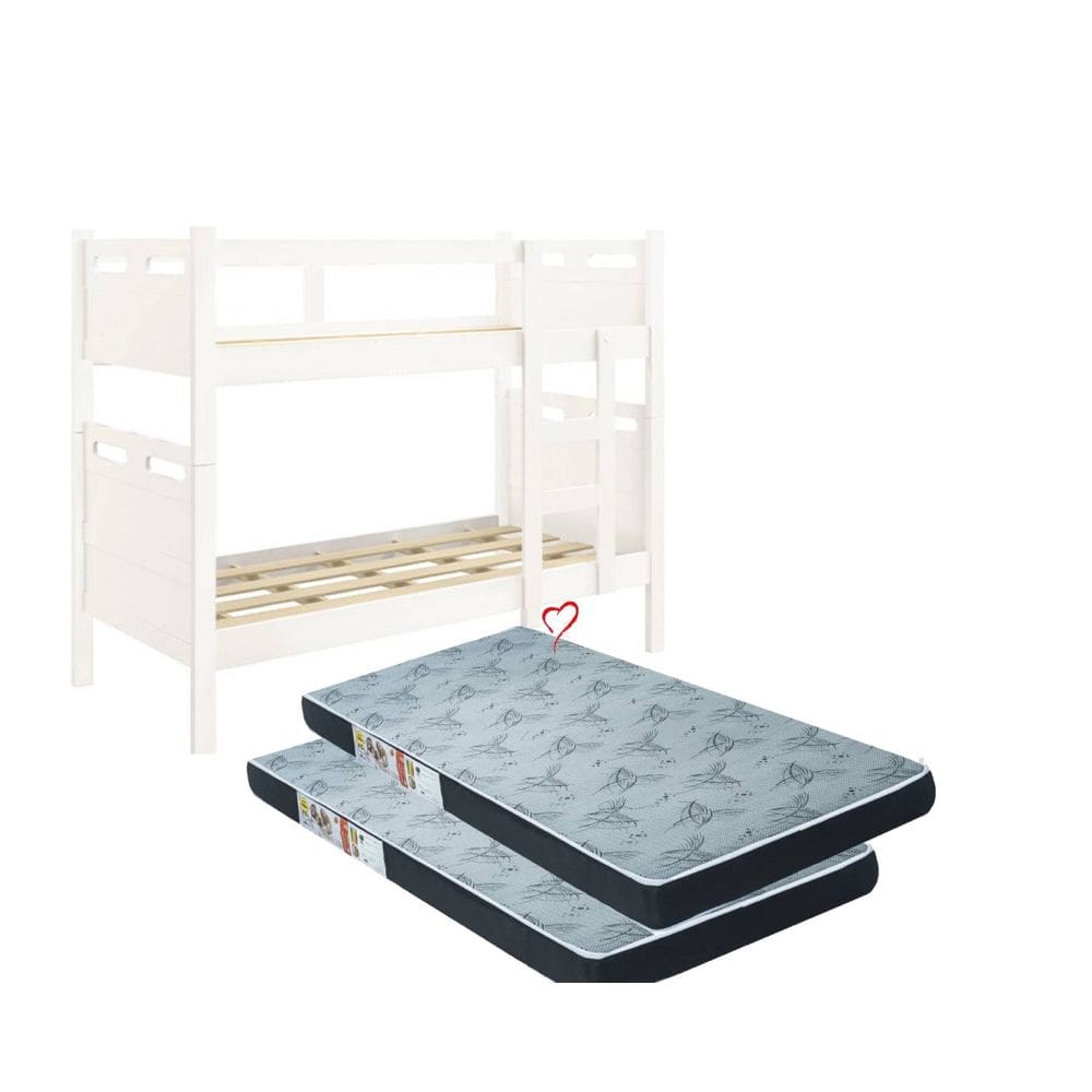 Beliche com 2 Colchões Cama Solteiro Jaspe em MDF cor:Branco
