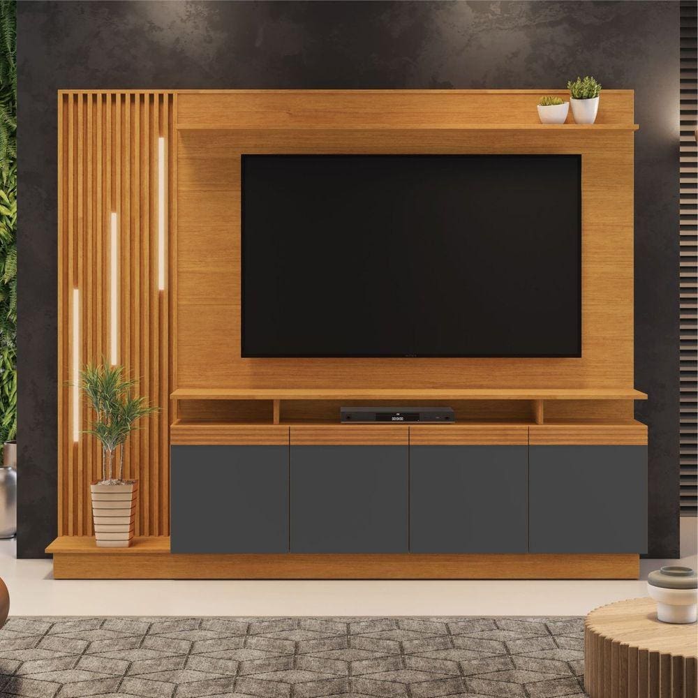 Estante Home para TV até 65 Polegadas 4 Portas Absoluto JCM Móveis Cinamomo/Grafite
