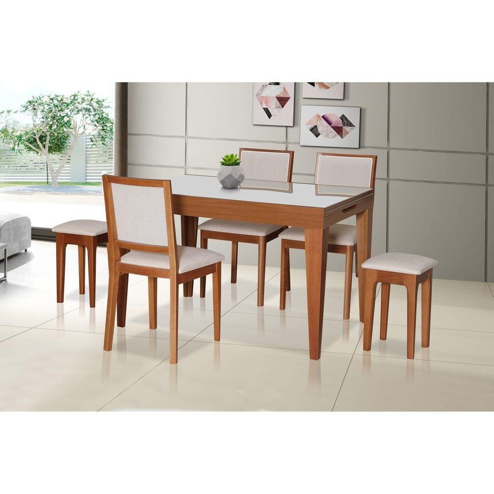 Mesa de Jantar Extensível Tampo Vidro/MDF 120x80cm Genova Carmo Móveis Marrom