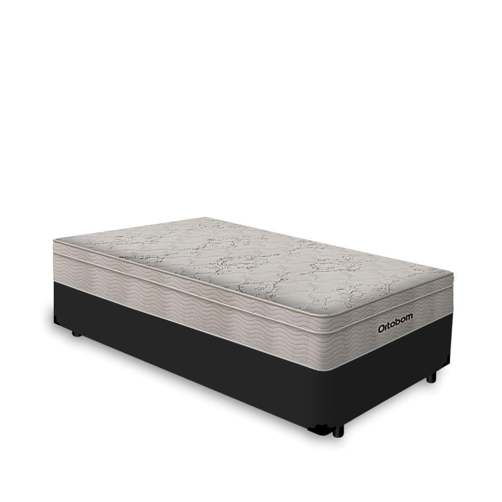 Cama Box Solteiro Preta + Colchão De Molas Ensacadas - Ortobom - AirTech SpringPocket 88x188x65cm