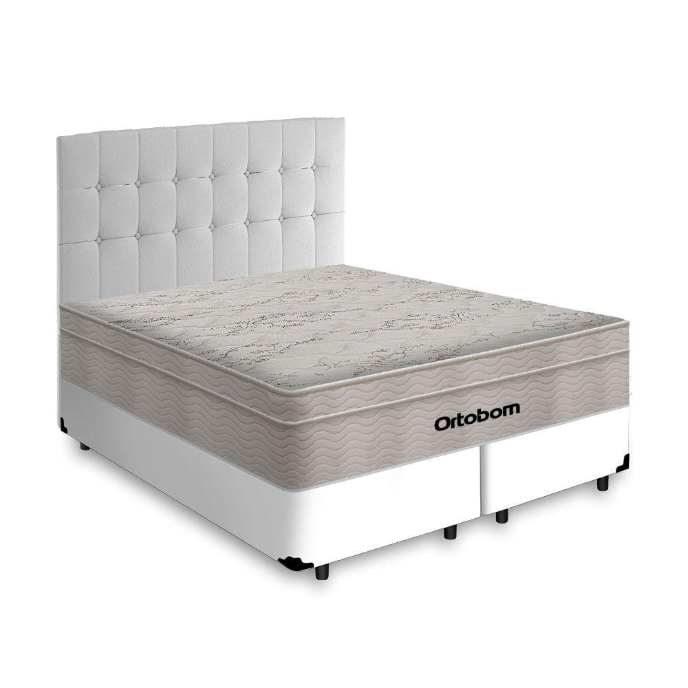 Box + Cabeceira Cassis e Colchão Queen- Ortobom- AirTech SpringPocket- 158x198x60cm Branco