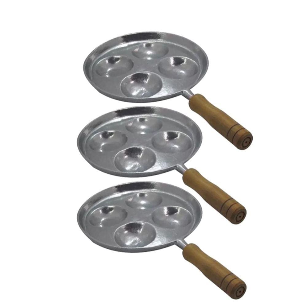 Kit 3 Frigideiras Multi-ovo Frita 4 Ovos em Alumínio Batido