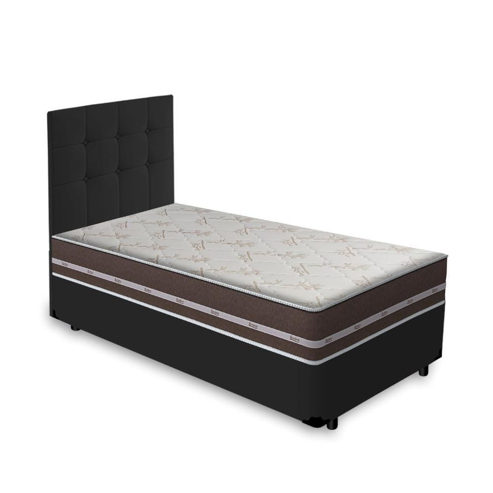 Cama Box + Cabeceira Cassis e Colchão Solteiro - Anjos - Classic Superlastic - 88x188x57cm Preto
