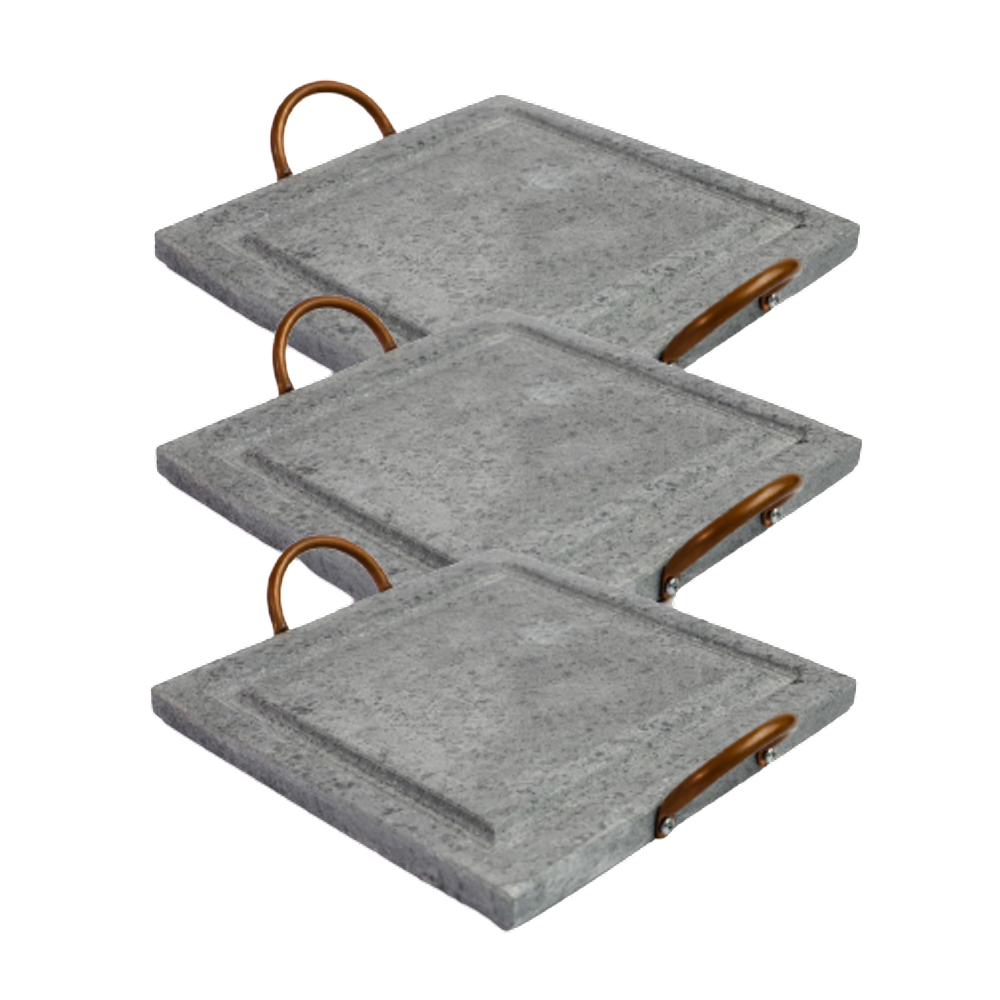 Kit 3 Grelha Para Carnes Servir Porção Pedra Sabão P 20x20cm