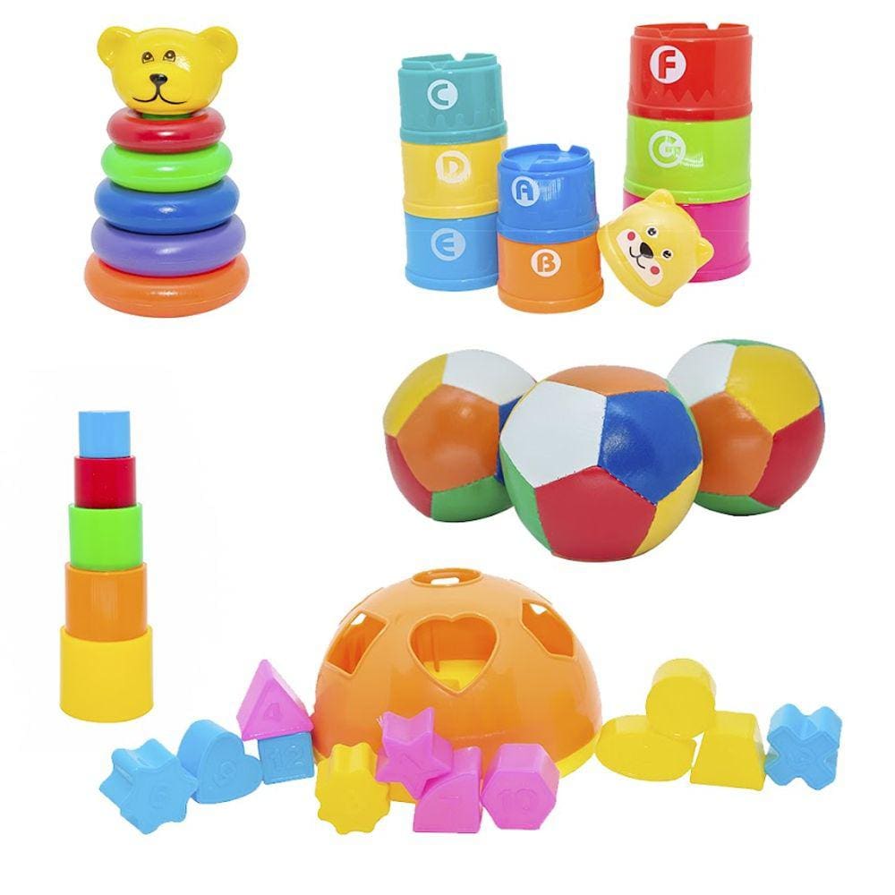 Kit Brinquedo Educativo Copo Encaixe Colorido Bebê Bolas 36p