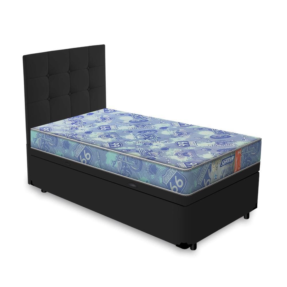 Cama Box Baú + Cabeceira Cassis Preta e Colchão de Espuma D20 Solteiro - Gazin -Supreme 88cm