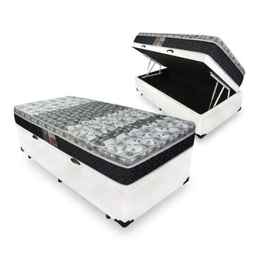Cama Box Baú Solteiro King Branca + Colchão De Molas - Castor - Class Tecnopedic One Face 96cm Menor preço em Cama Box Baú Solteiro King Branca + Colchão De Molas - Castor - Class Tecnopedic One Face 96cm