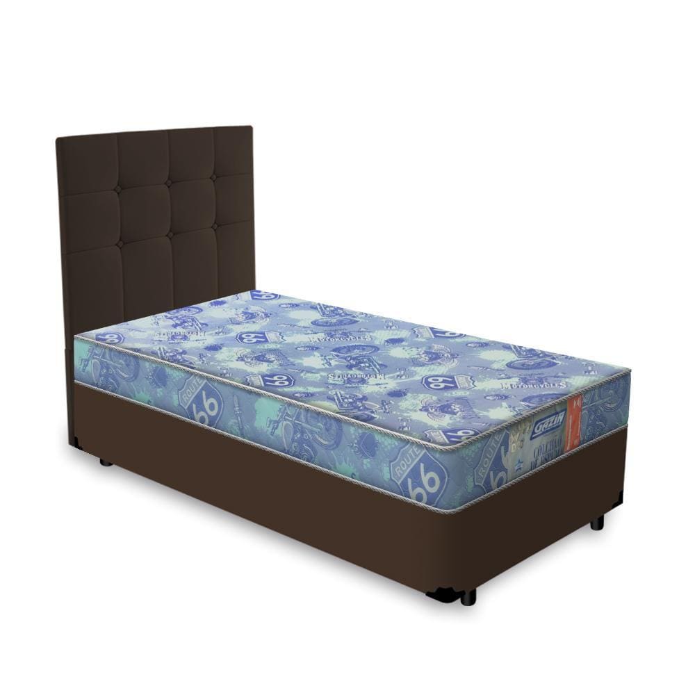 Cama Box + Cabeceira Cassis Marrom e Colchão de Espuma D20 Solteiro - Gazin - Supreme 88cm