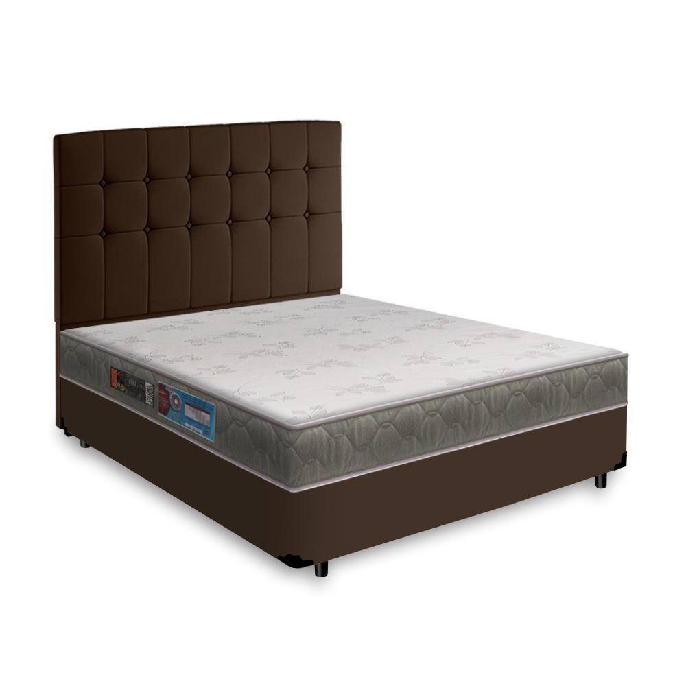 Cama Box + Cabeceira Cassis e Colchão Casal - Castor Sleep Max - 138x188x53cm Marrom
