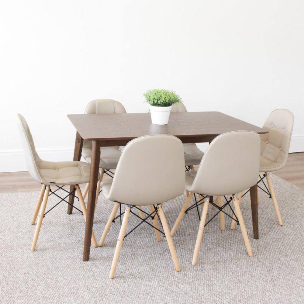 Conjunto Sala de Jantar Mesa Finlândia 120x75cm com 6 Cadeiras Eiffel Botonê Rivatti Nude