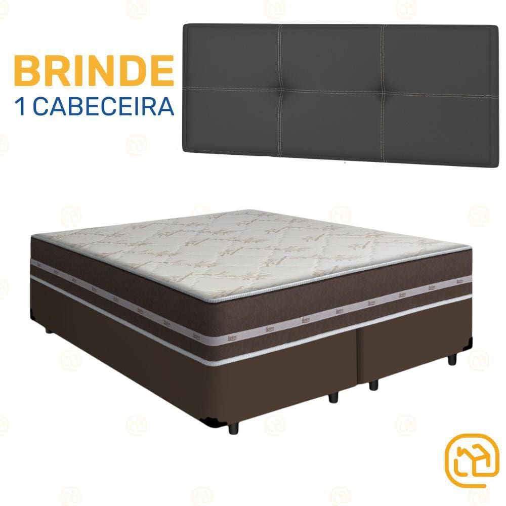 Box Queen Marrom + Cabeceira Painel Iris Preta + Colchão de Molas Classic Superlastic 158cm