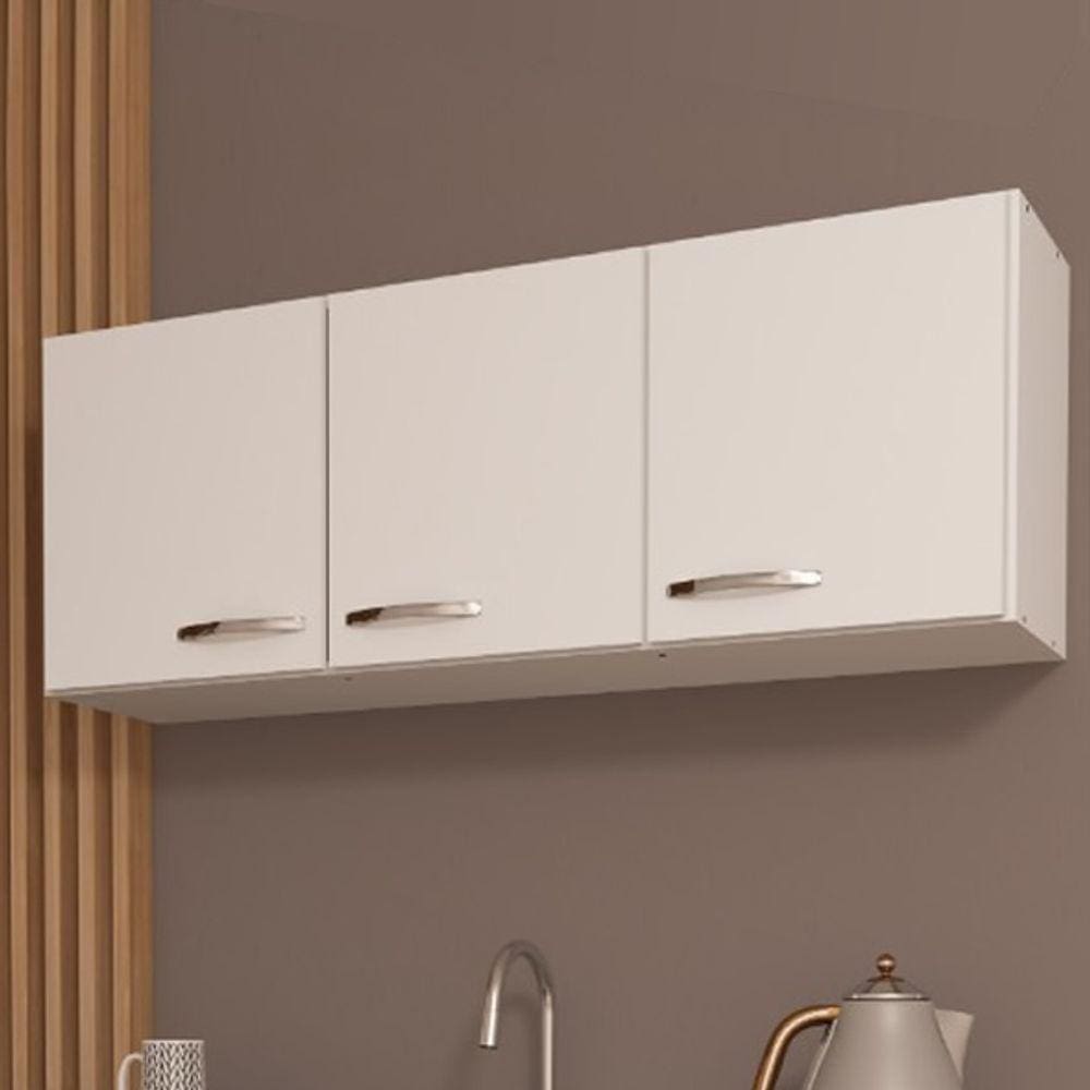 Armário Aéreo 1,20 3 Portas Branco Multiuso Cozinha Lavanderia