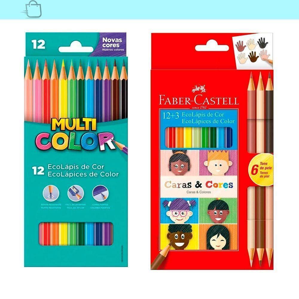 Kit Tons de Pele 12+3 Cores e Lápis 12 Cores Faber-Castell