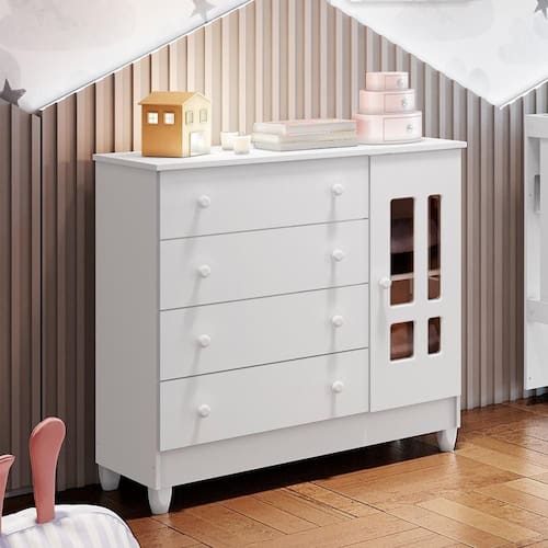 Cômoda Infantil 4 Gavetas com Fraldário Ariel Branco Brilho Carolina Baby Menor preço em Cômoda Infantil 4 Gavetas com Fraldário Ariel Branco Brilho Carolina Baby
