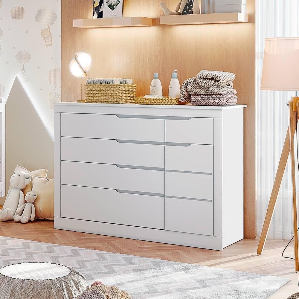 Cômoda Infantil 5 Gavetas com Fraldário Cléo Branco Fosco Carolina Baby