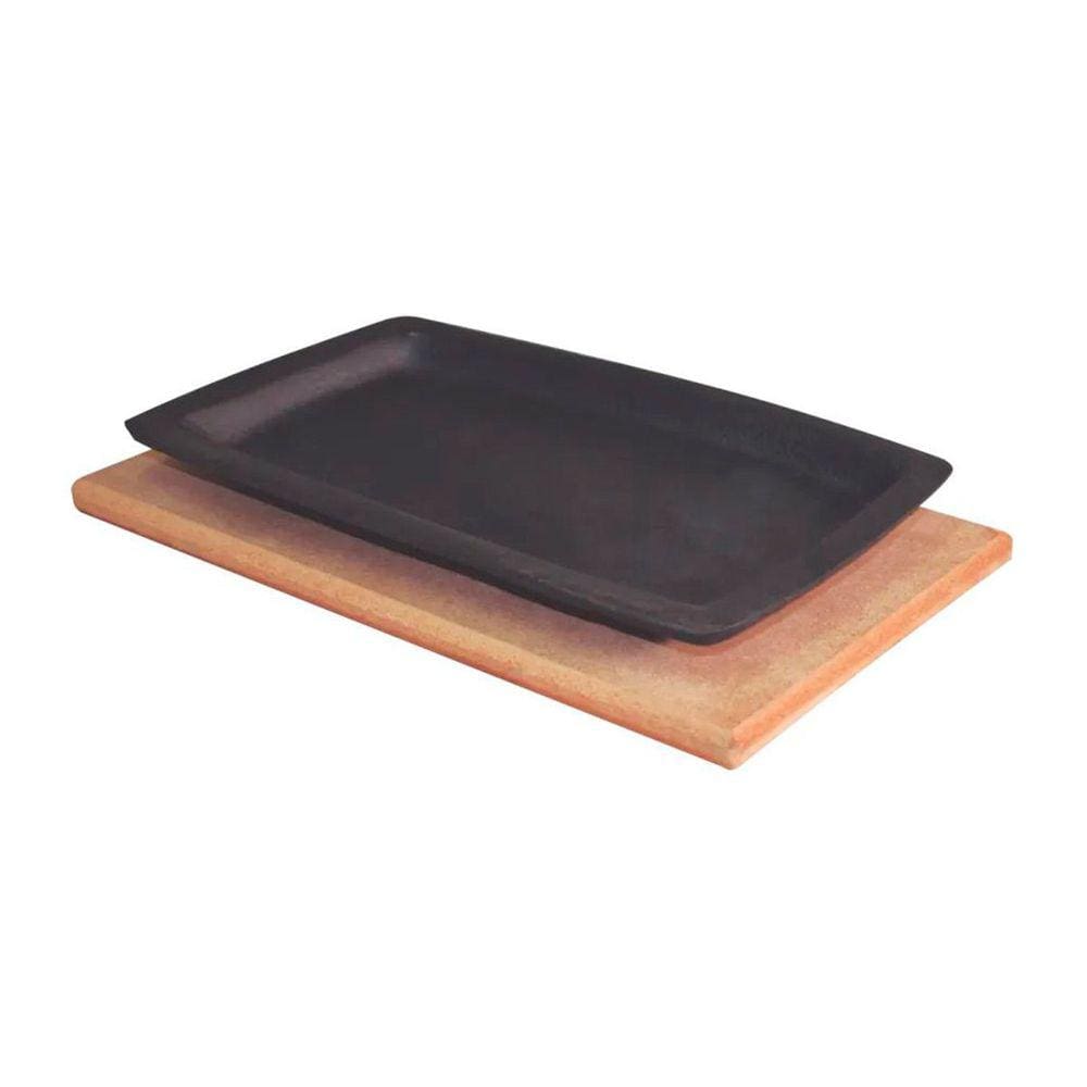Jogo 5 Tepan 18x28cm Ferro Fundido E 5 Aparador Madeira