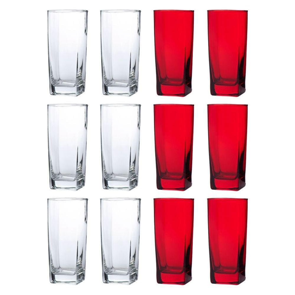 12 Copos de 320ml 6x Transparente 6x Vermelho Texas Vidro
