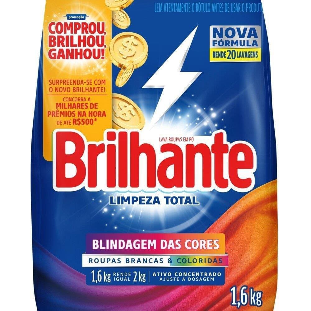 Sabão em Pó Brilhante Limpeza Total 1,6kg - Embalagem com 7 Unidades
