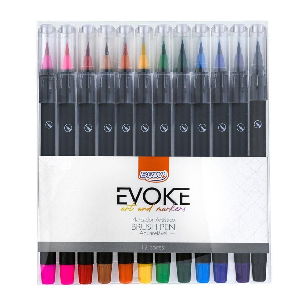 Caneta Brush Pen Lettering 12 Cores (Marcador Artístico) BRW