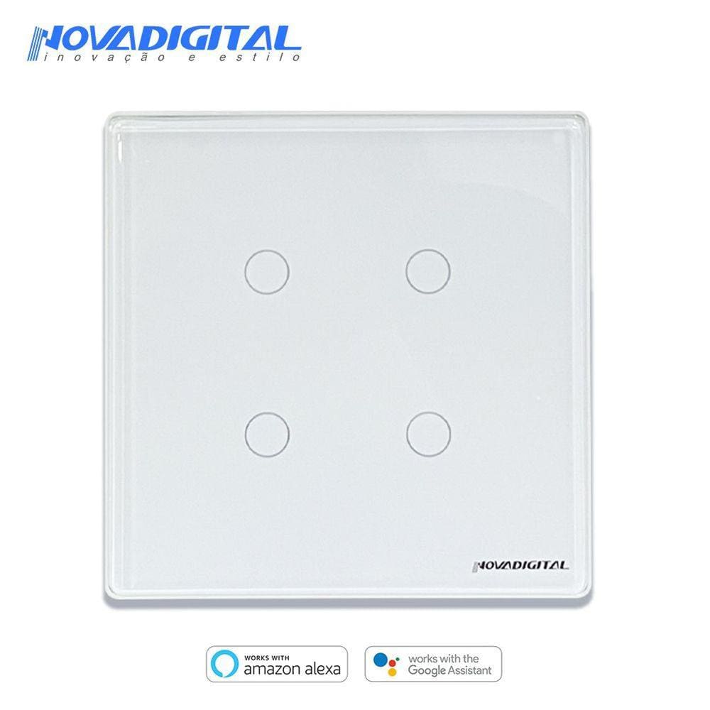 Interruptor smart 4x4 WiFi 4 botões Touch Alexa Google - BRANCO